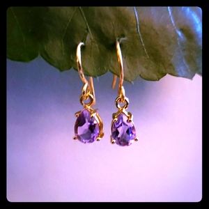 Amethyst earrings brass hooks